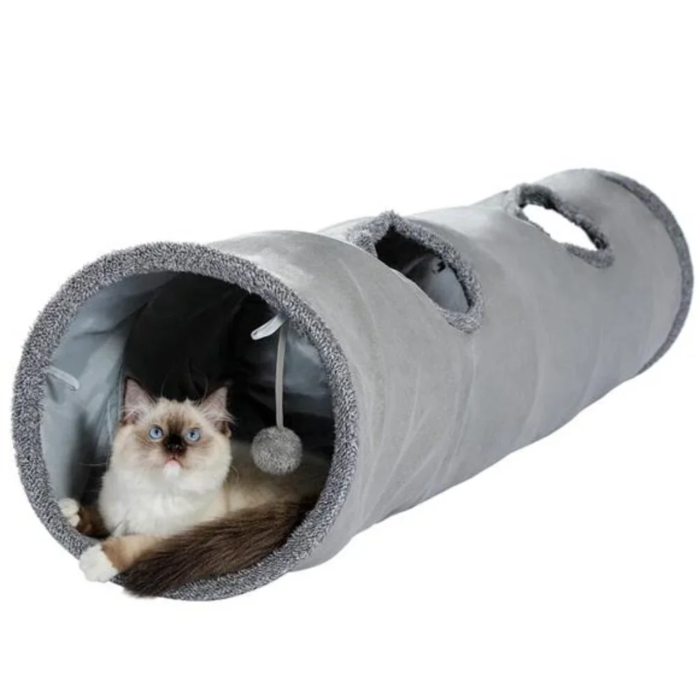 Road Cat Tunnel Collapsible Durable Suede Hideaway Toy for Indoor Cats